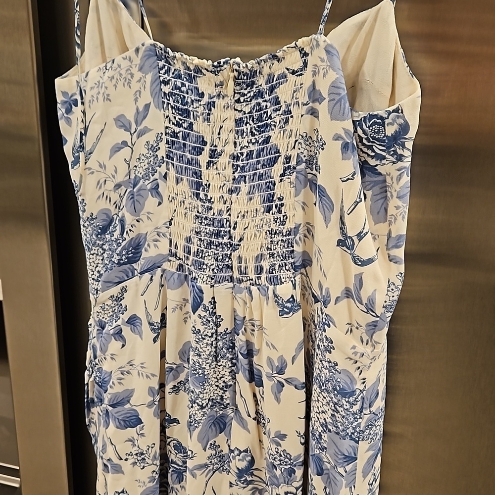 💕REFORMATION💕 Kourtney Dress ~ Pompadour Blue Floral Bird Print 4 NWT - Picture 12 of 16